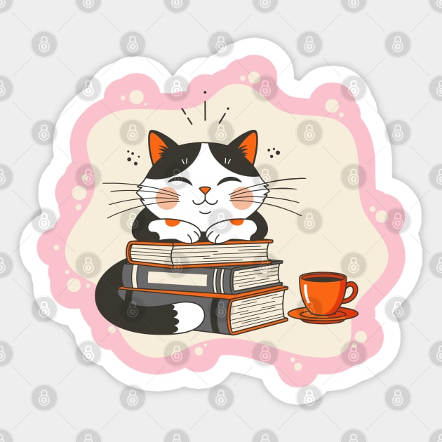 Blissful Bookworm Cat Sticker by enrynz